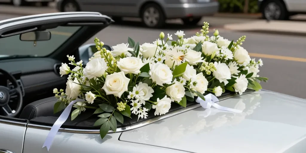 composition florale mariage voiture