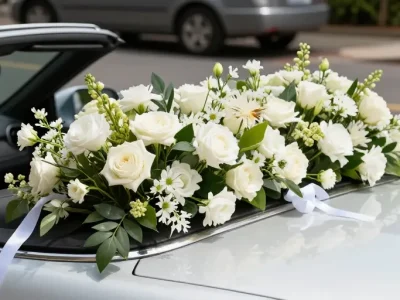 composition florale mariage voiture